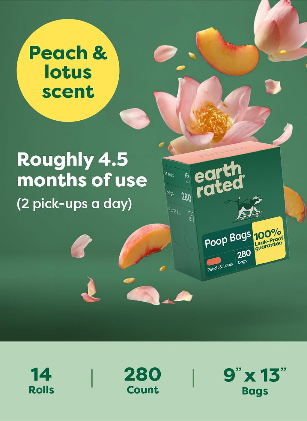 Earth Rated Dog Poop Bags on Refill Rolls, 270 Bags, Lavender
