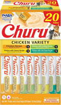 INABA Churu Cat Treats, Lickable, Squeezable Creamy Purée Cat Treat with Green Tea Extract & Taurine, 0.5 Ounces Each Tube, 20 Tubes, Chicken Variety Box