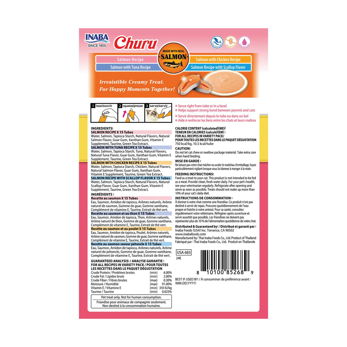 INABA Churu Cat Treats, Lickable, Squeezable Creamy Purée Cat Treat with Green Tea Extract & Taurine, 0.5 Ounces Each Tube, 20 Tubes, Chicken Variety Box