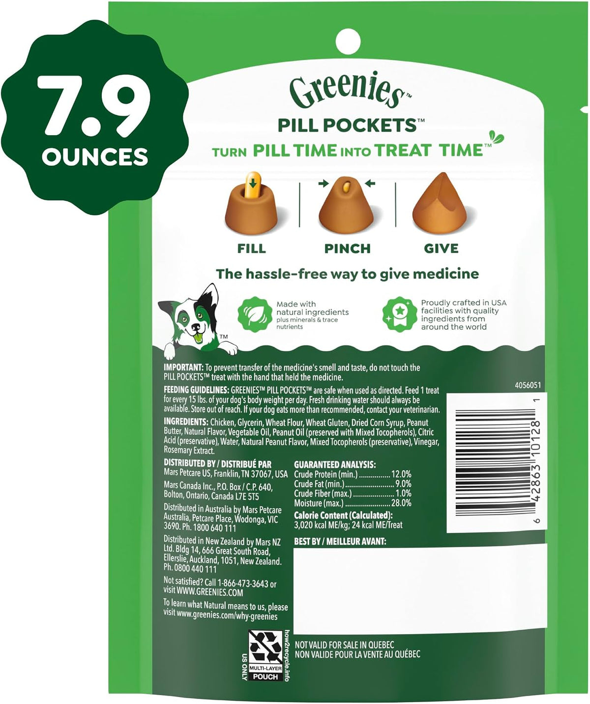 Greenies Pill Pockets Large Size Dog Treats, Peanut Butter, 7.9 oz